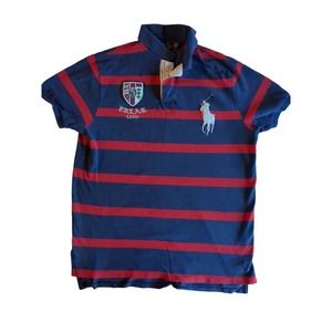 Polo Ralph Lauren Men's SS Large Rugby Big Pony Polo Custom Fit Red Blue